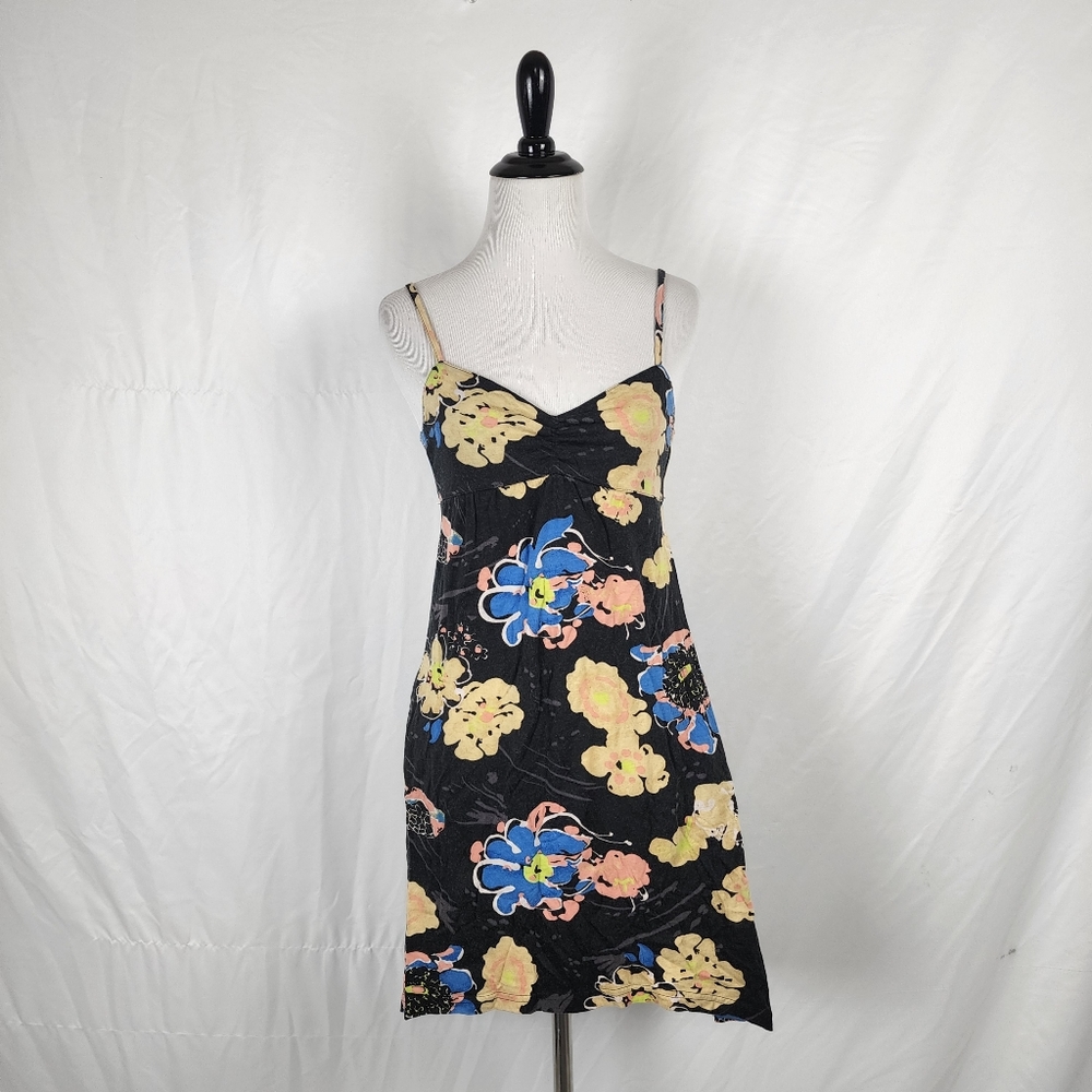 Hurley Dark Floral Surfer Adjustable Resort Open Back Bow Dress, XS x-small